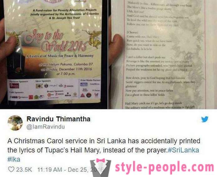 В Шри Ланка, енориашите на църквата разпространени брошури с текста на песента на рапъра вместо молитва