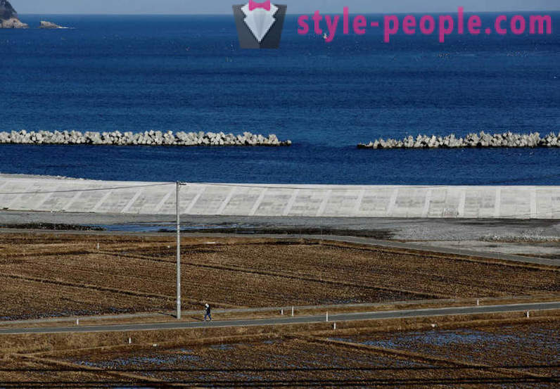 Coast на Япония, цунамито повредени през 2011 г., защитена стена 12-метрова